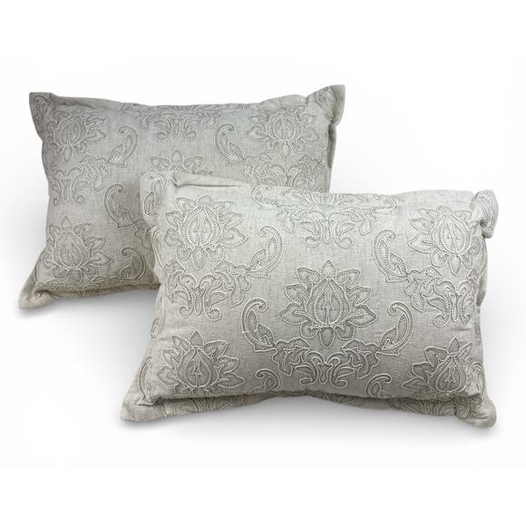 Unbranded Other - Luxury Throw Pillows Embroidered Rectangular Decor Linen Blend Natural 20”X14”